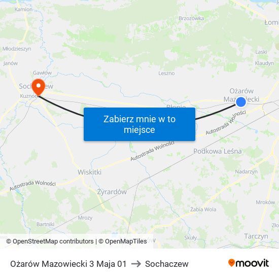 Ożarów Mazowiecki 3 Maja 01 to Sochaczew map