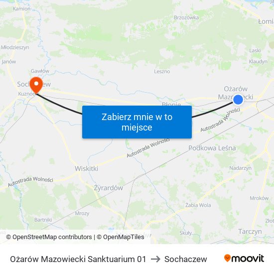 Ożarów Mazowiecki Sanktuarium to Sochaczew map