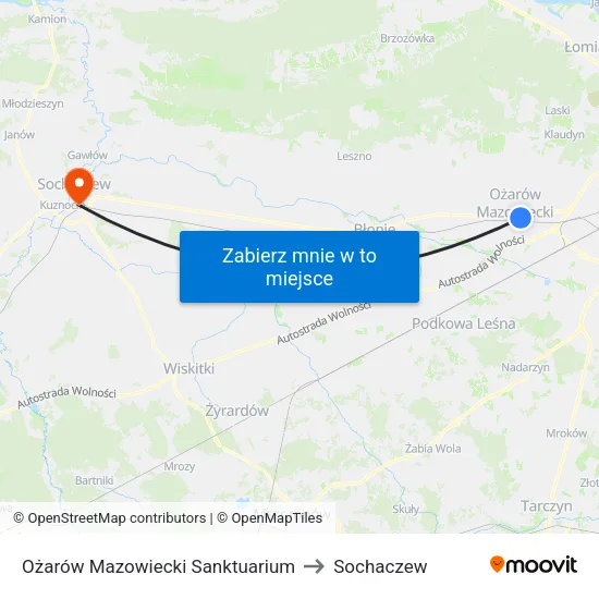 Ożarów Mazowiecki Sanktuarium to Sochaczew map