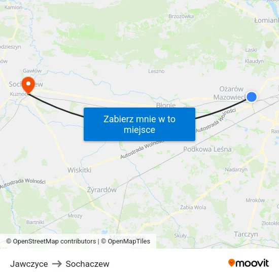 Jawczyce to Sochaczew map
