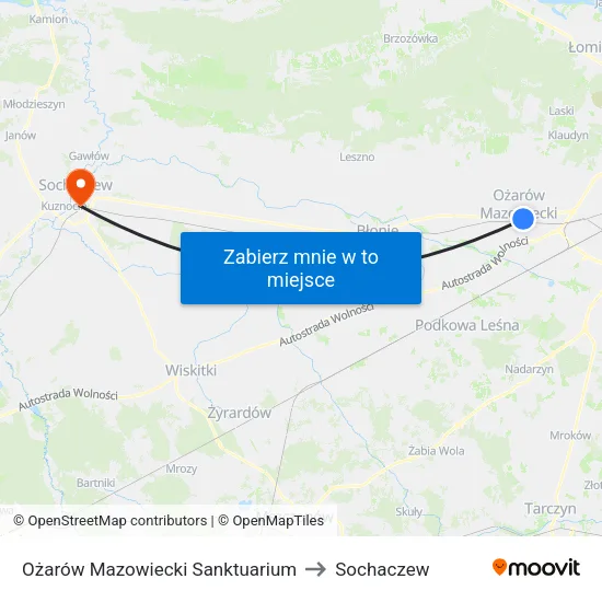 Ożarów Mazowiecki Sanktuarium to Sochaczew map