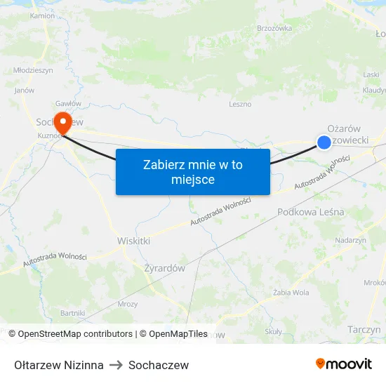 Ołtarzew Nizinna to Sochaczew map