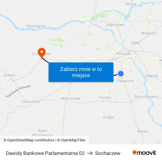 Dawidy Bankowe Parlamentarna to Sochaczew map