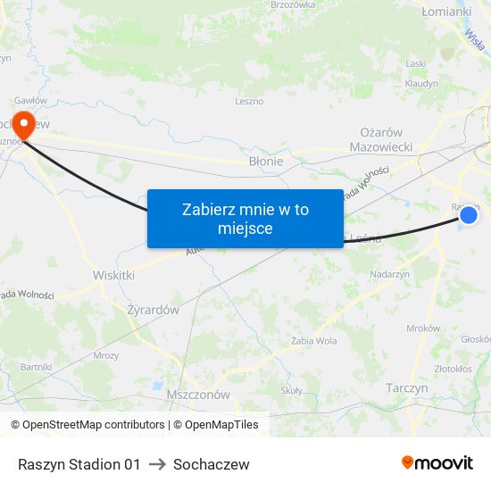 Raszyn Stadion 01 to Sochaczew map