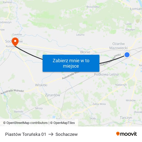 Piastów Toruńska 01 to Sochaczew map