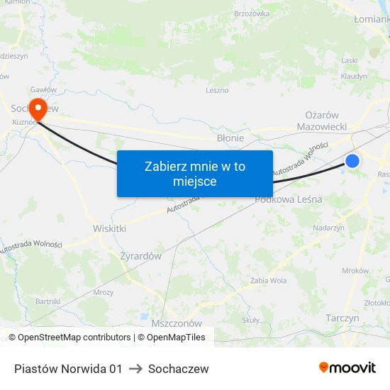 Piastów Norwida 01 to Sochaczew map