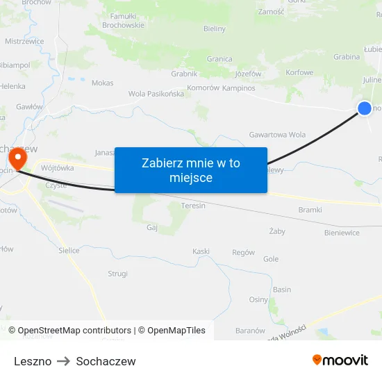 Leszno to Sochaczew map