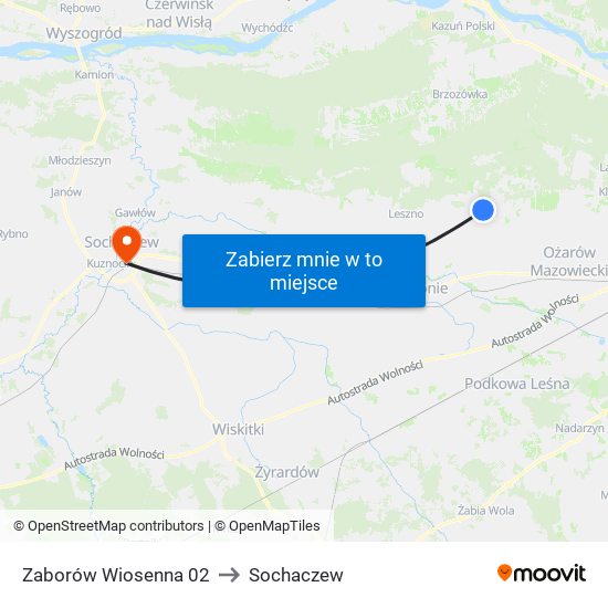 Zaborów Wiosenna 02 to Sochaczew map