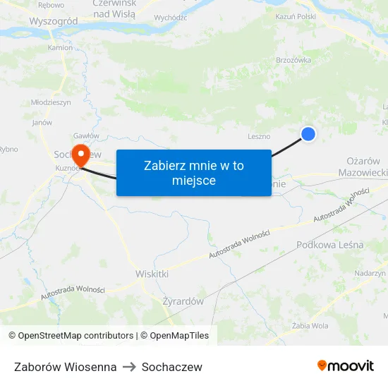 Zaborów Wiosenna to Sochaczew map