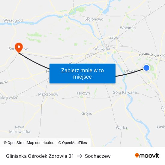 Glinianka Ośrodek Zdrowia 01 to Sochaczew map