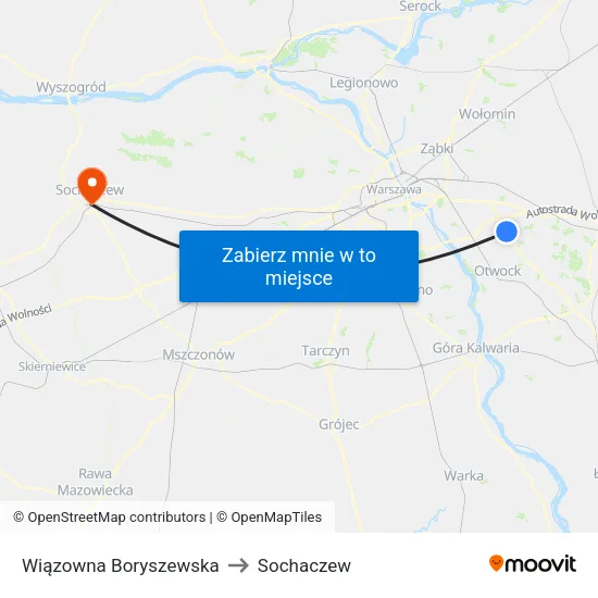 Wiązowna Boryszewska to Sochaczew map