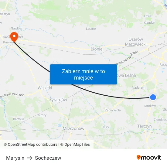 Marysin to Sochaczew map