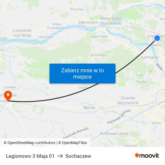 Legionowo 3 Maja to Sochaczew map