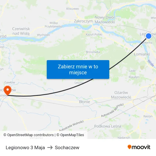 Legionowo 3 Maja to Sochaczew map