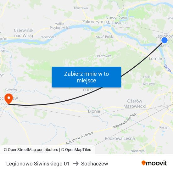 Legionowo Siwińskiego 01 to Sochaczew map