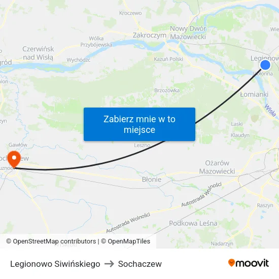 Legionowo Siwińskiego to Sochaczew map