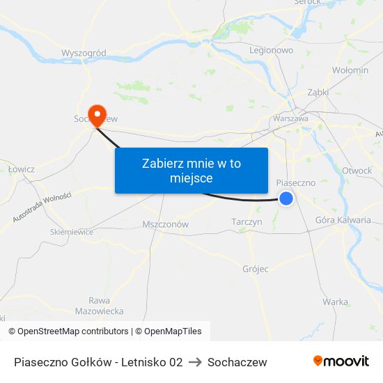 Piaseczno Gołków - Letnisko 02 to Sochaczew map