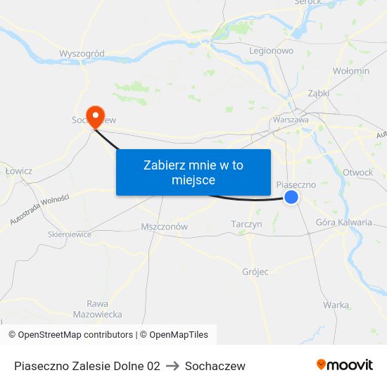 Piaseczno Zalesie Dolne to Sochaczew map