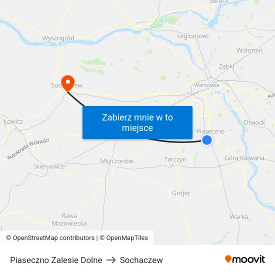 Piaseczno Zalesie Dolne to Sochaczew map