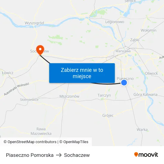Piaseczno Pomorska to Sochaczew map