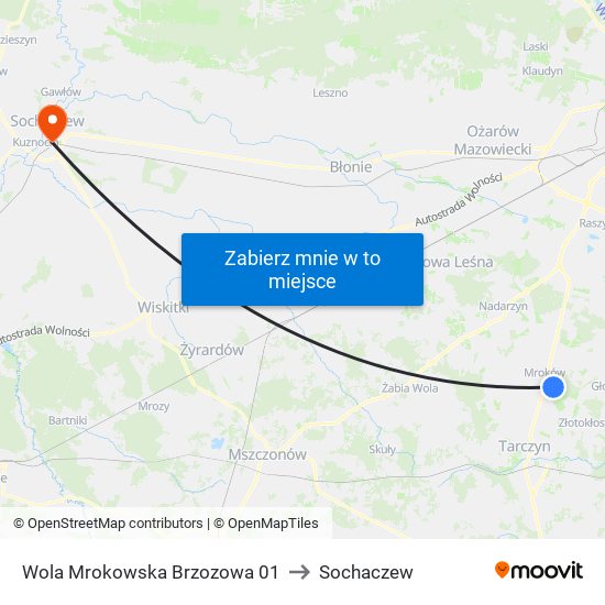 Warszawianka Brzozowa to Sochaczew map