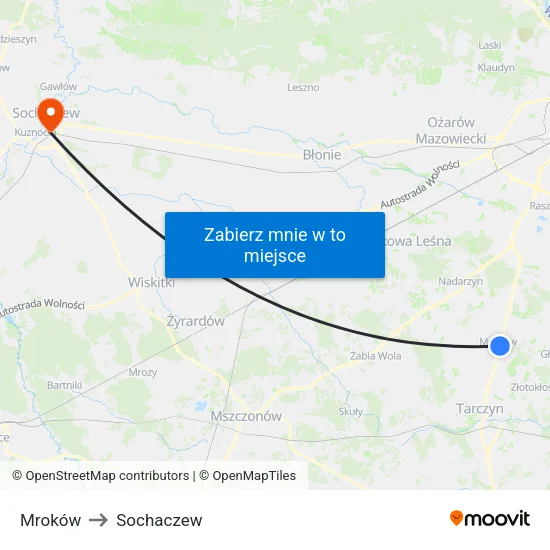Mroków to Sochaczew map