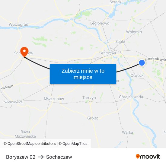 Boryszew 02 to Sochaczew map