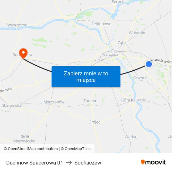 Duchnów Spacerowa to Sochaczew map