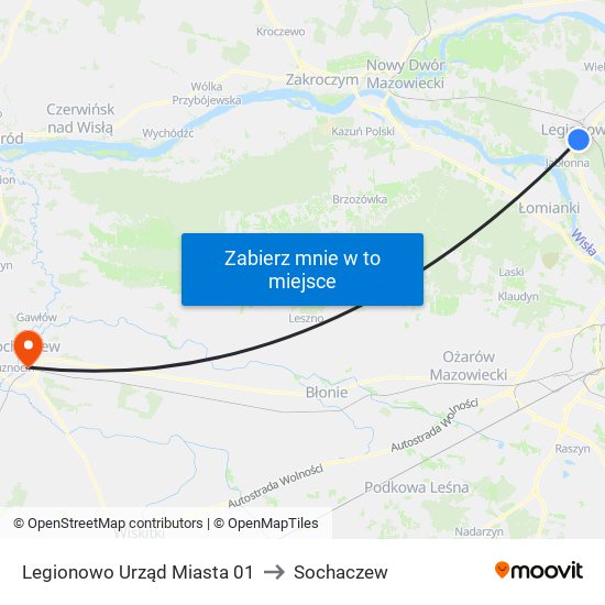 Legionowo Urząd Miasta to Sochaczew map