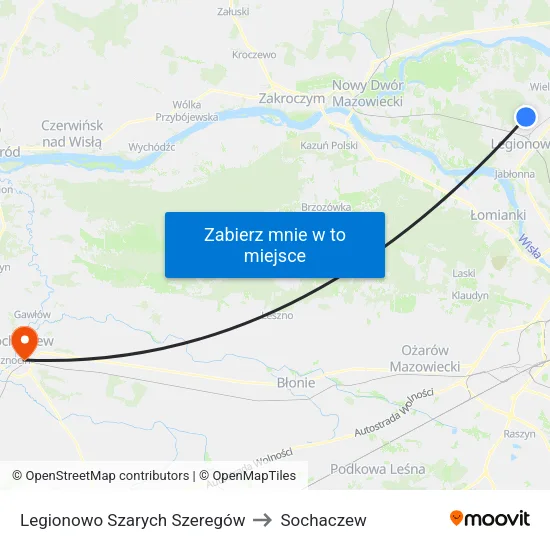 Legionowo Szarych Szeregów to Sochaczew map