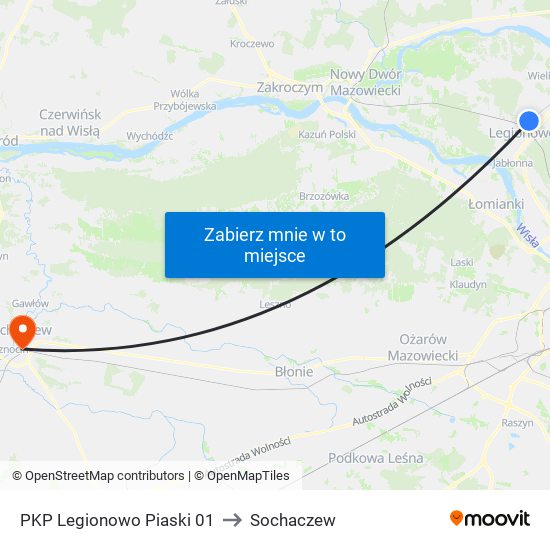 PKP Legionowo Piaski 01 to Sochaczew map