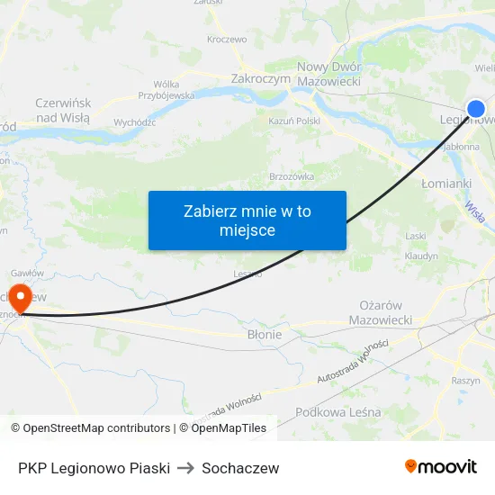 PKP Legionowo Piaski to Sochaczew map
