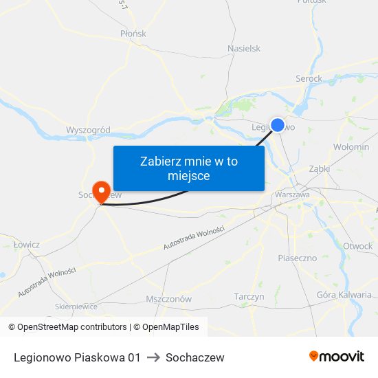 Legionowo Piaskowa 01 to Sochaczew map