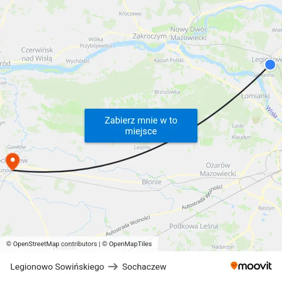 Legionowo Sowińskiego to Sochaczew map