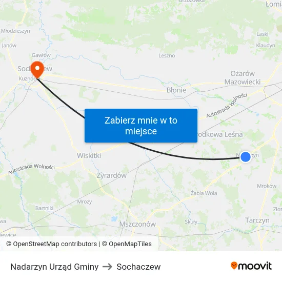 Nadarzyn Urząd Gminy to Sochaczew map