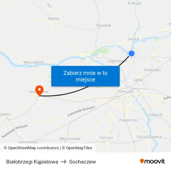 Białobrzegi Kąpielowa to Sochaczew map