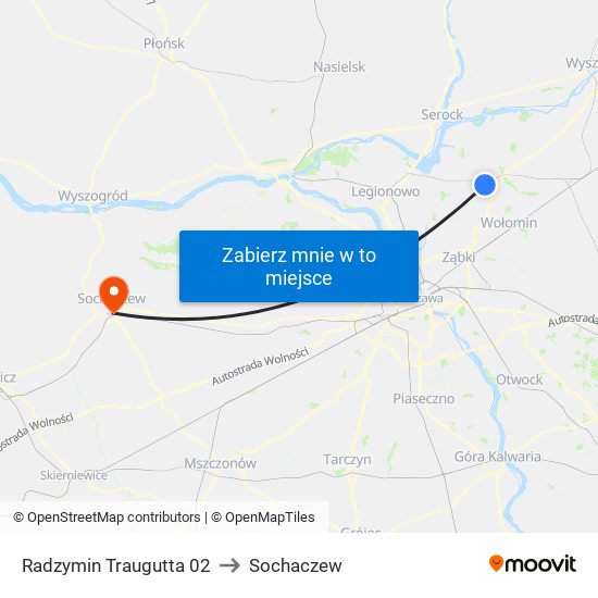 Radzymin Traugutta 02 to Sochaczew map