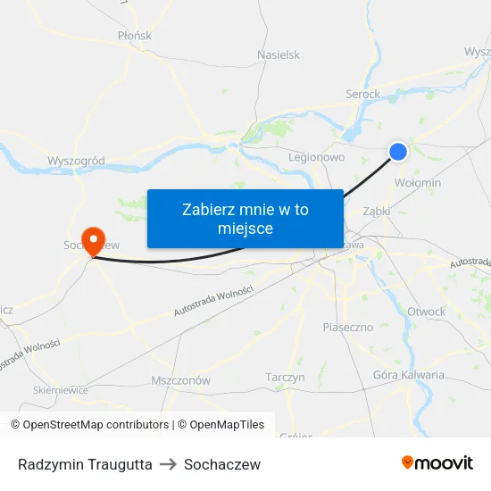 Radzymin Traugutta to Sochaczew map