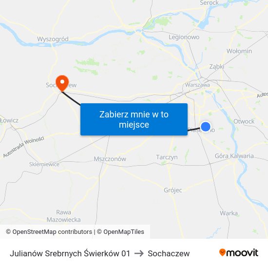 Julianów Srebrnych Świerków to Sochaczew map