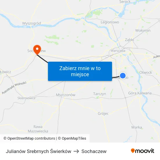 Julianów Srebrnych Świerków to Sochaczew map