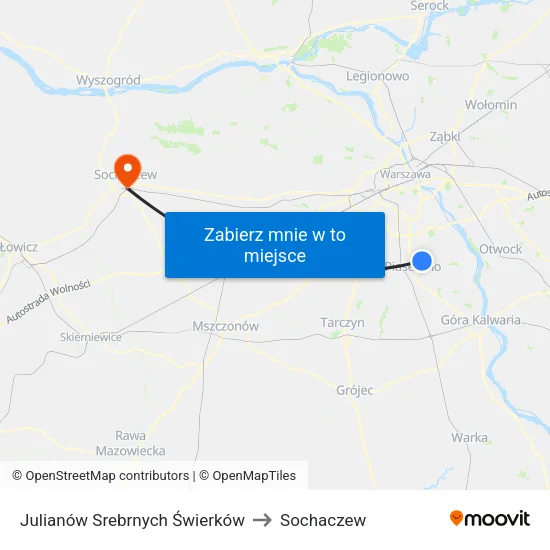 Julianów Srebrnych Świerków to Sochaczew map