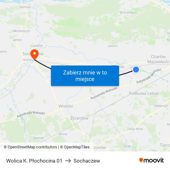 Wolica K. Płochocina 01 to Sochaczew map