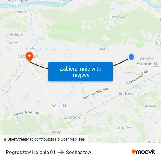 Pogroszew Kolonia 01 to Sochaczew map