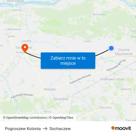 Pogroszew Kolonia to Sochaczew map