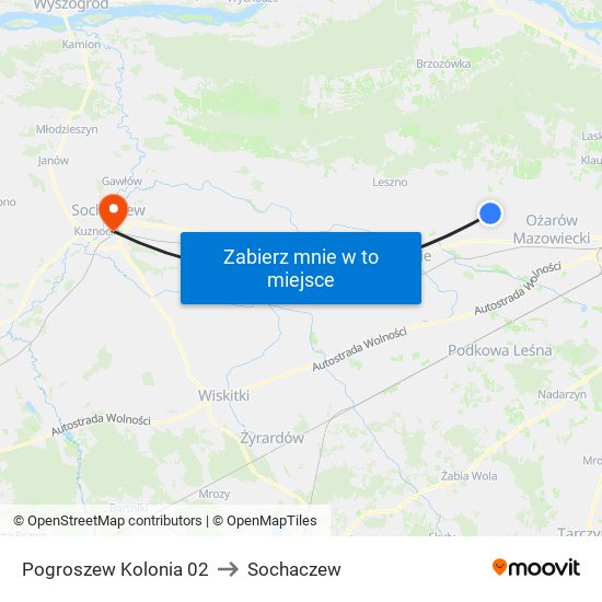 Pogroszew Kolonia 02 to Sochaczew map