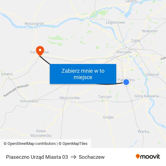 Piaseczno Urząd Miasta to Sochaczew map