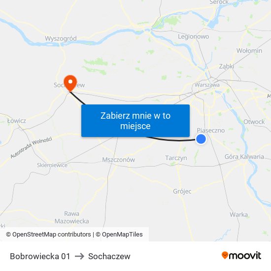 Bobrowiecka to Sochaczew map