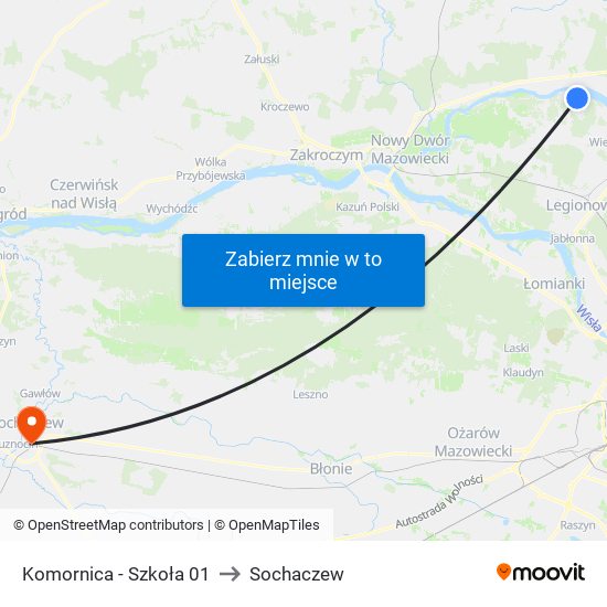 Komornica - Szkoła 01 to Sochaczew map