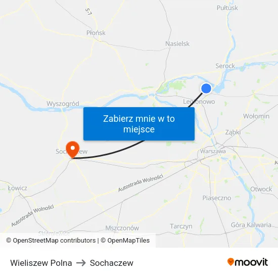 Wieliszew Polna to Sochaczew map