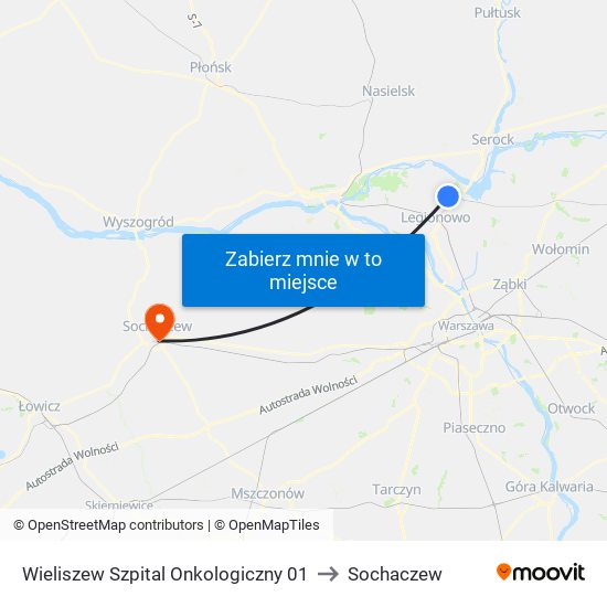 Wieliszew Szpital Onkologiczny to Sochaczew map